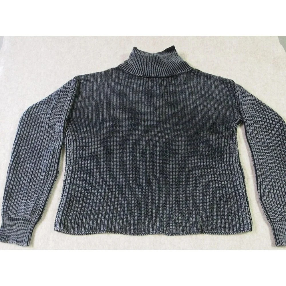 Ten Sixty Sherman Sweater Crop Turtleneck Pull over Casual Distressed Black SZ S